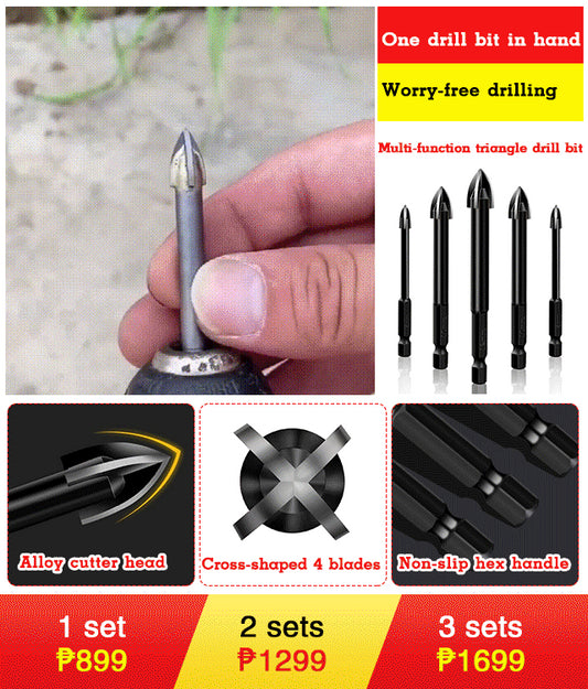 Multifunctional triangular drill bit, glass and tiles and vitrified brick hole punching drill bit