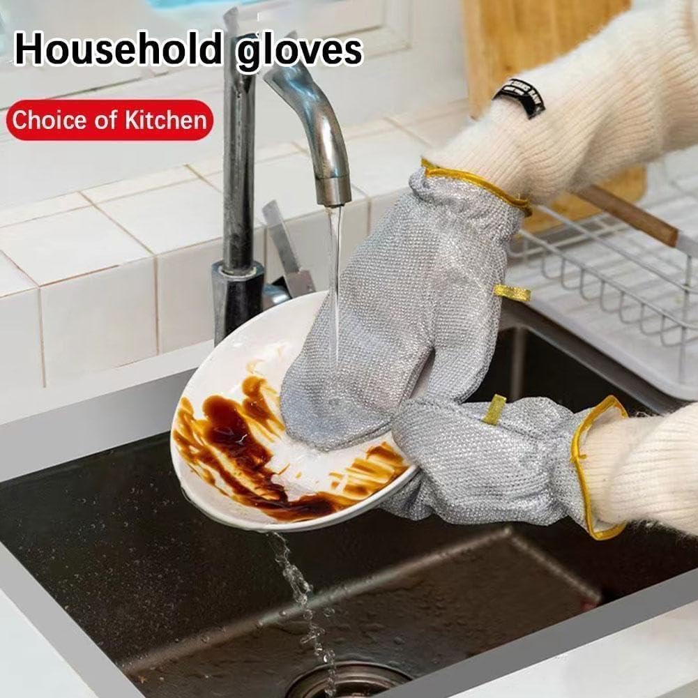 Non Scratch Wire Dishwashing Hand Gloves – Stainless Steel Scrubber Glove for Washing Dishes & Utensils, Machine Washable, Reusable Kitchen Glove Non-Scratch, Multipurpose Cleaning Gloves (2pair)