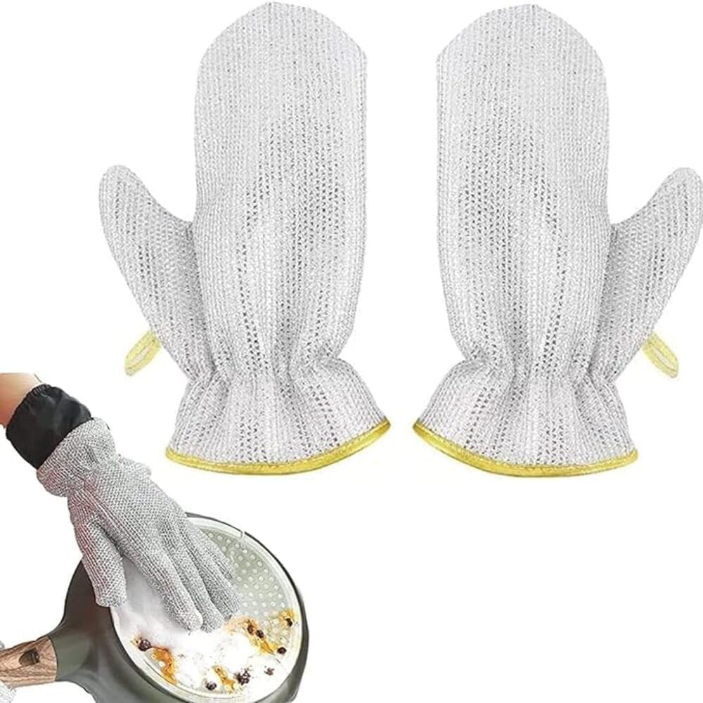 Non Scratch Wire Dishwashing Hand Gloves – Stainless Steel Scrubber Glove for Washing Dishes & Utensils, Machine Washable, Reusable Kitchen Glove Non-Scratch, Multipurpose Cleaning Gloves (2pair)