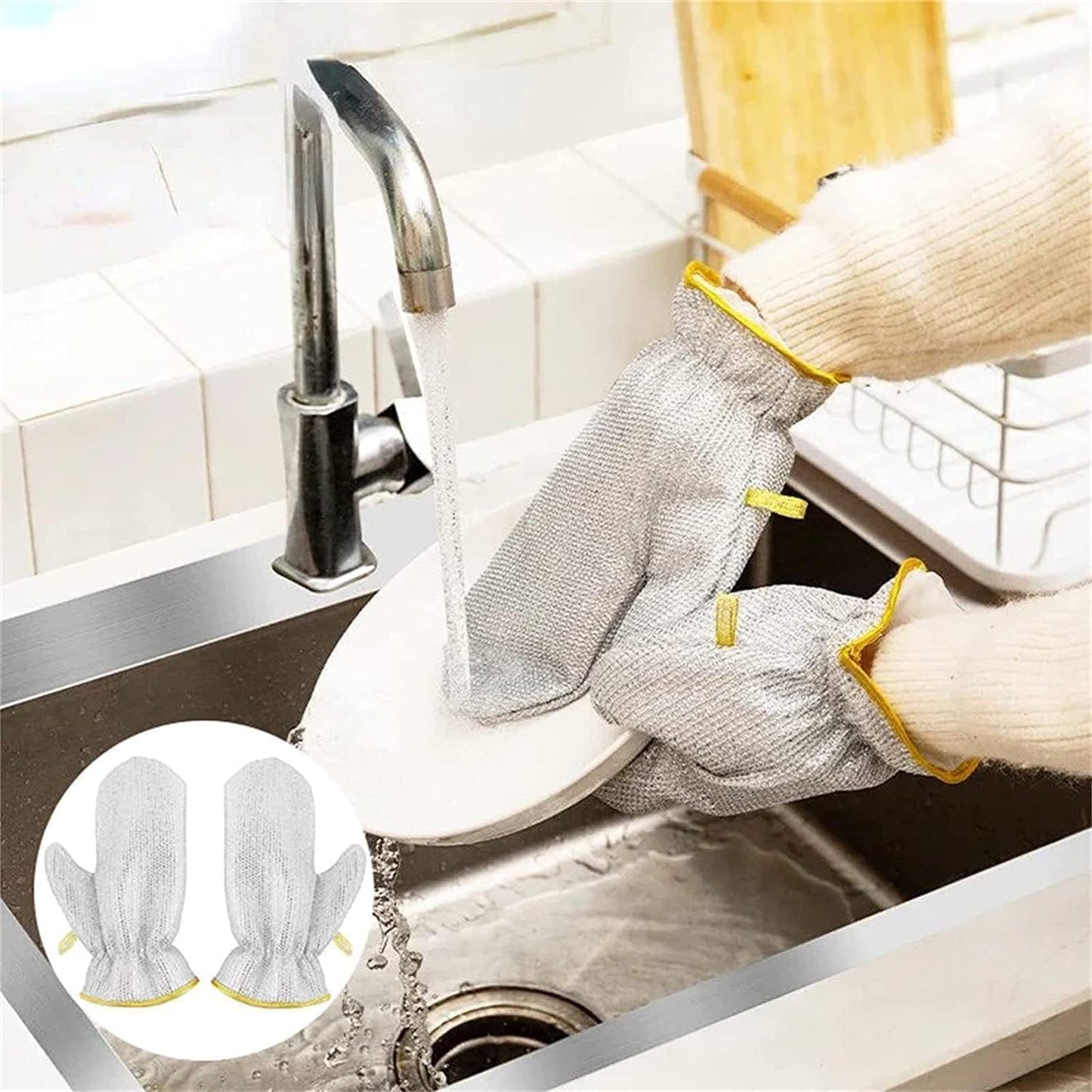 Non Scratch Wire Dishwashing Hand Gloves – Stainless Steel Scrubber Glove for Washing Dishes & Utensils, Machine Washable, Reusable Kitchen Glove Non-Scratch, Multipurpose Cleaning Gloves (2pair)